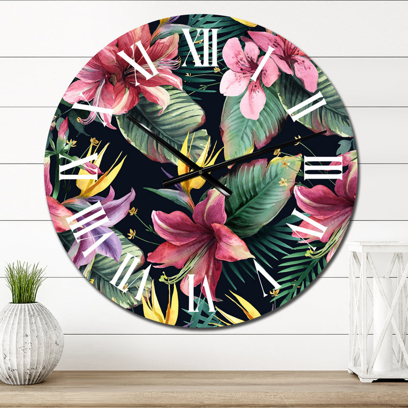 Horloge murale tropicale Dark Red, Surdimensionné
