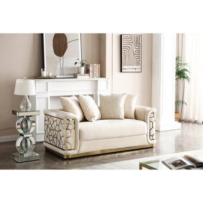 G0997a-l In , 26"h X 68"w 36"d, Suede Luxurious, Gloss Brass Trim Gorgeous, Kiln-dried Hardwood Frame Strong, Distinctive Fabric On Arms And Back, Ready To Be Centerpiece Of Your Room G0997a-l,