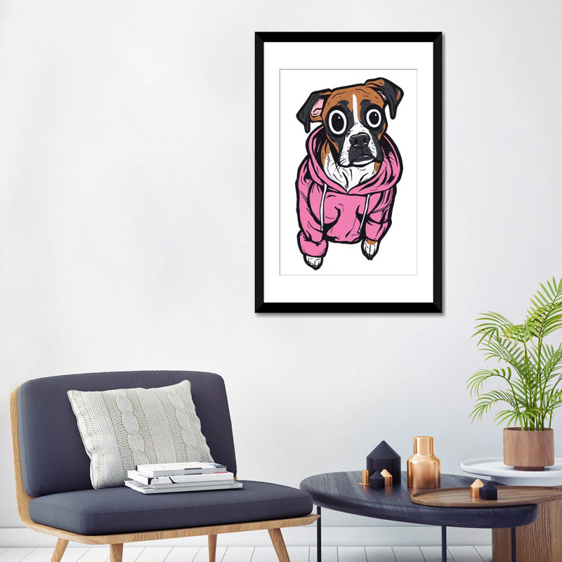 «Boxer Hoodie» par Allyson Gutchell, reproduction sur toile tendue, Papier d'art encadré noir, H 32 po x l 24 po x P 1 po