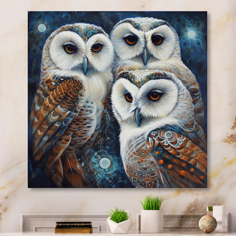 White Owl Gathering - impression, H 24 po x l 24 po x P 1 po, Toile tendue