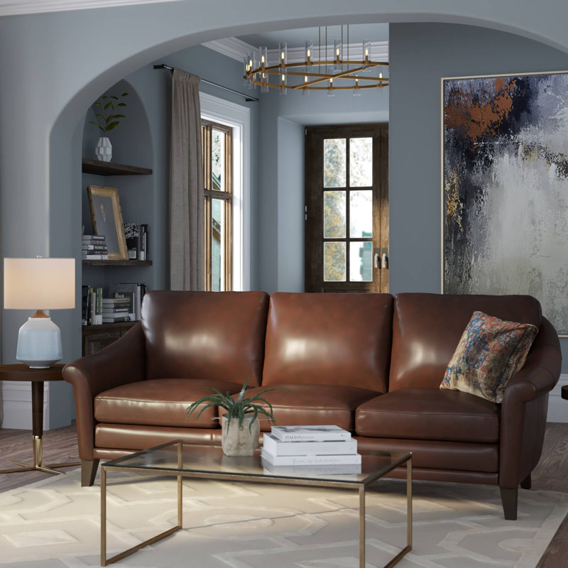 Genuine Leather 61'' Rolled Arm Loveseat, Brown Genuine Leather, 3