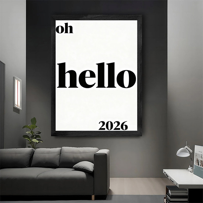 Encadré noir 2026, nouvel an, art mural, impression de texte minimaliste moderne, H 25 po x l 17 po