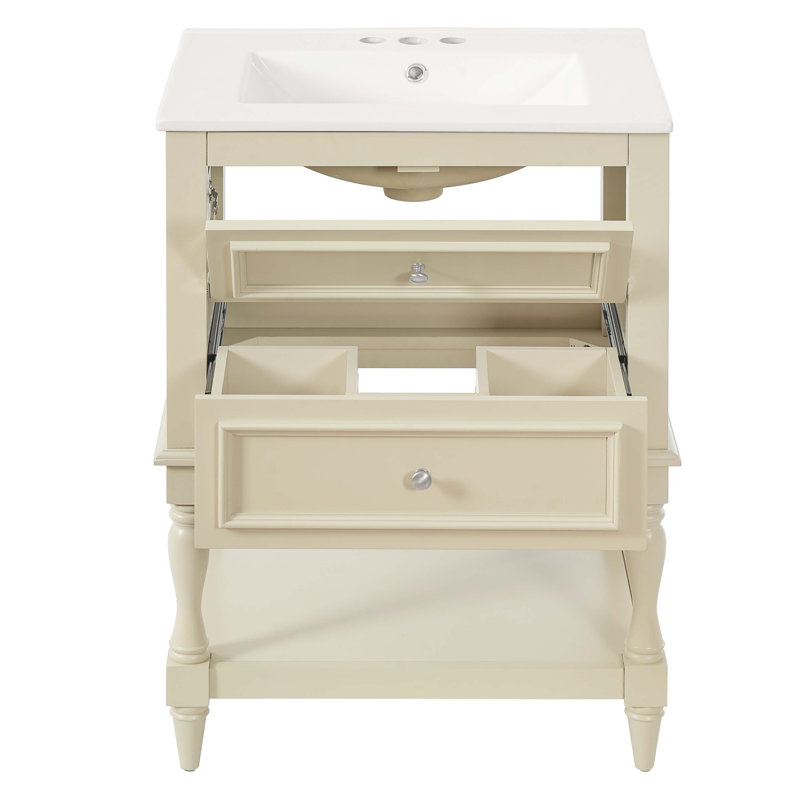 Meuble-lavabo de salle de bain 24 po avec lavabo en céramique, Beige