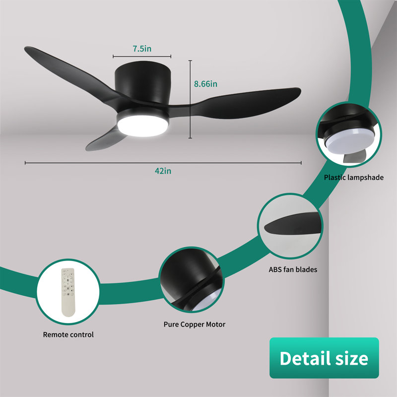 42" Smart Flush Mount Ceiling Fans With Lights Remote