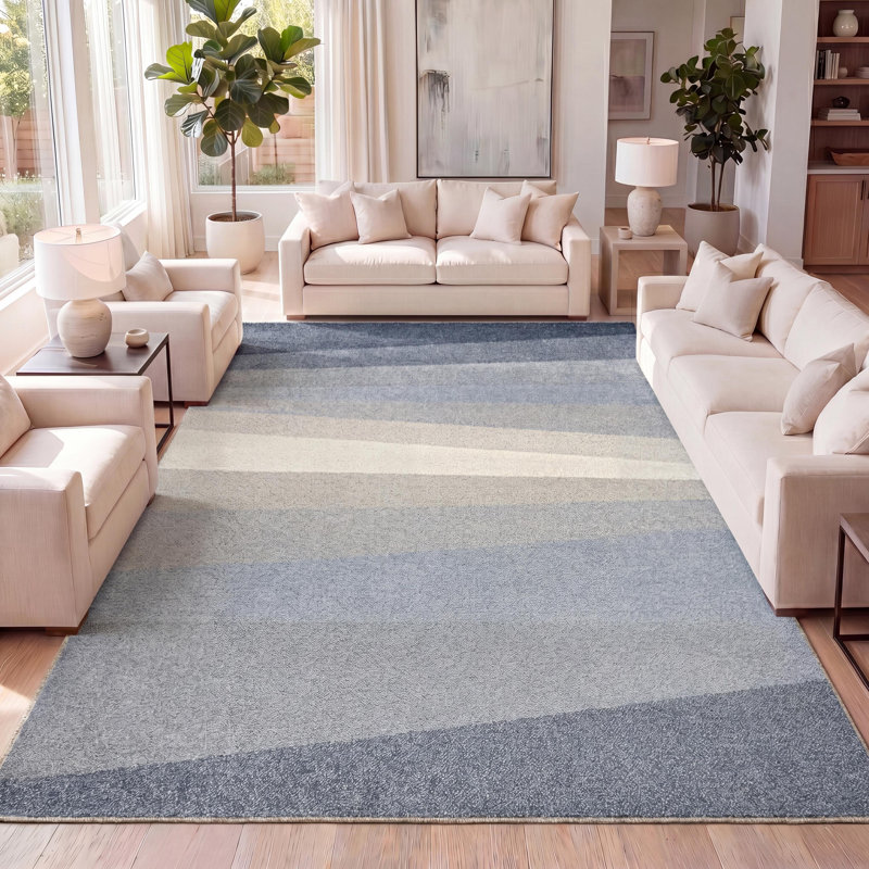 Howden Geometric Striped Blue/Cream/Gray Rug, Rectangle 7'10" x 10'