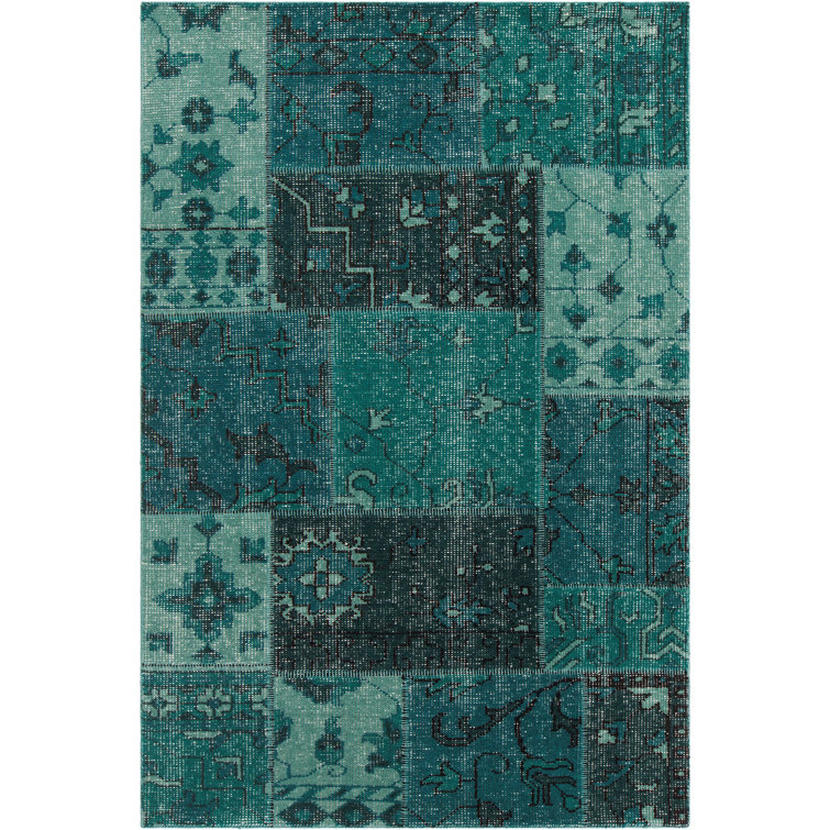 Fusion Patterned Knotted Contemporary Teal Area Rug