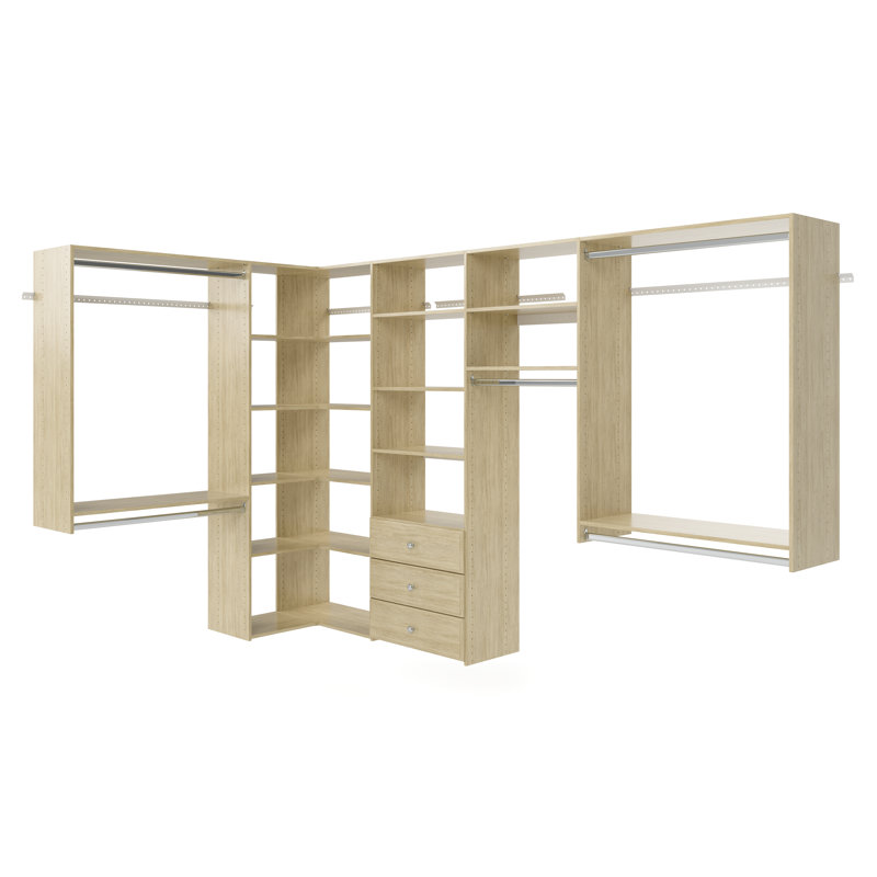Grid 65" W - 113" W Corner Closet System (Can be Cut to Fit), Honey Blonde