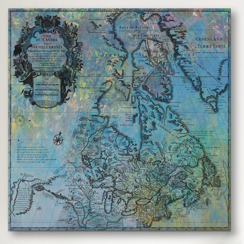 Carte du canada rétro, 1730 impression sur toile, H 37 po x l 37 po x P 0,75 po
