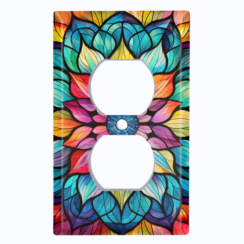 Couvercle de plaque d'interrupteur en métal; Fauteuil à bascule GFI de taille 3 US - image imprimée d'une fleur de verre coloré