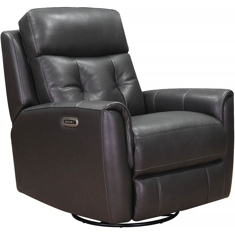 Avanna Power Headrest Top Grain Leather Swivel Glider Recliner, Torino Quartz Gray