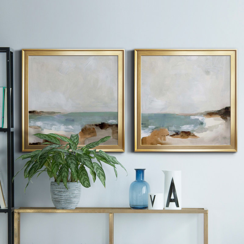Ocean Sigh I Ocean Sigh I - ensemble de 2 cadres photo, H 17,5 po x l 35 po x P 1,5 po, Toile encadrée d'or, Pas de tapis