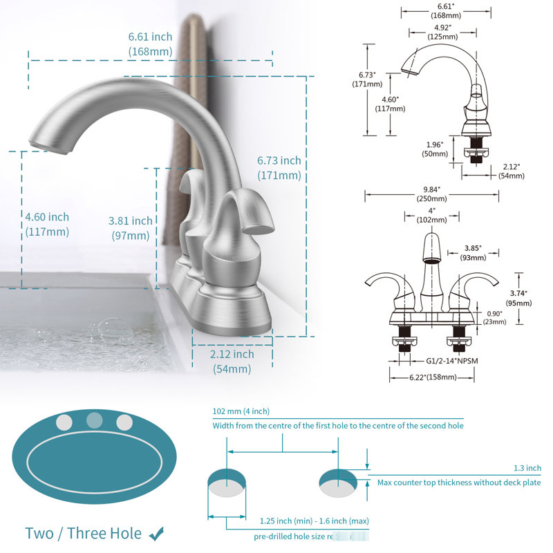 Modern Bathroom Faucet 2 In Brushed Nickel, 4-Inch , With Wear Aerator And Pop-Up Drain Sink Faucet, Luxurious Water Jet