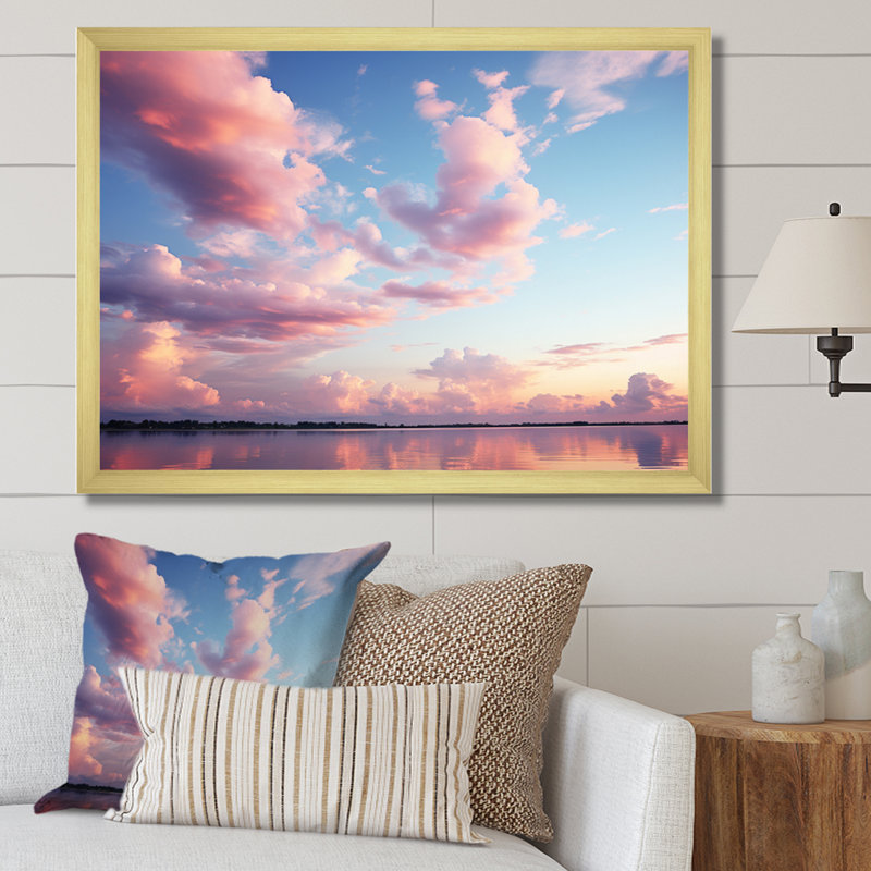 Ciel rose, sérénité céleste sur toile, H 30 po x l 40 po x P 1,5 po, Cadre doré à une seule photo