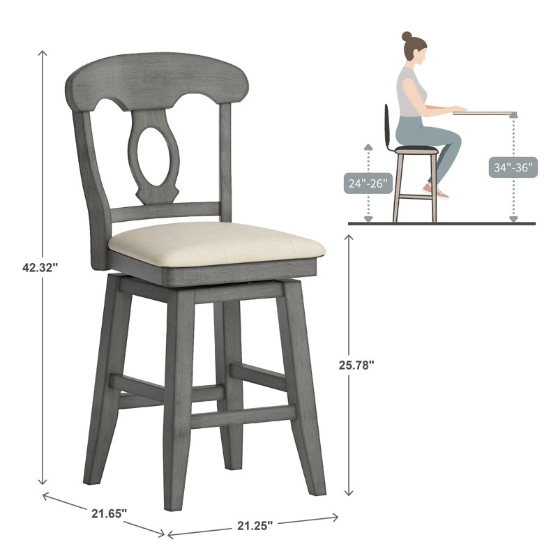 Tabouret de bar et de comptoir pivotant Fortville, Gris antique, Tabouret de comptoir (siège d'une hauteur de 25,8