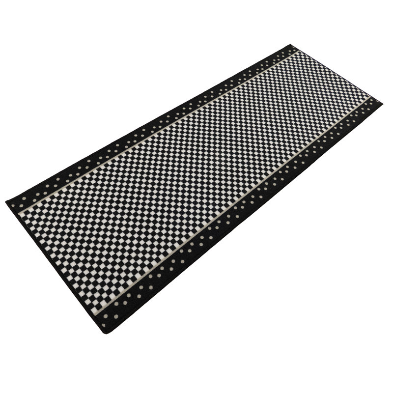 Custom Length Checkered Black White Low Pile Slip Resistant Hallway Stairway Rug Runner, Runner 2'2" x 5'