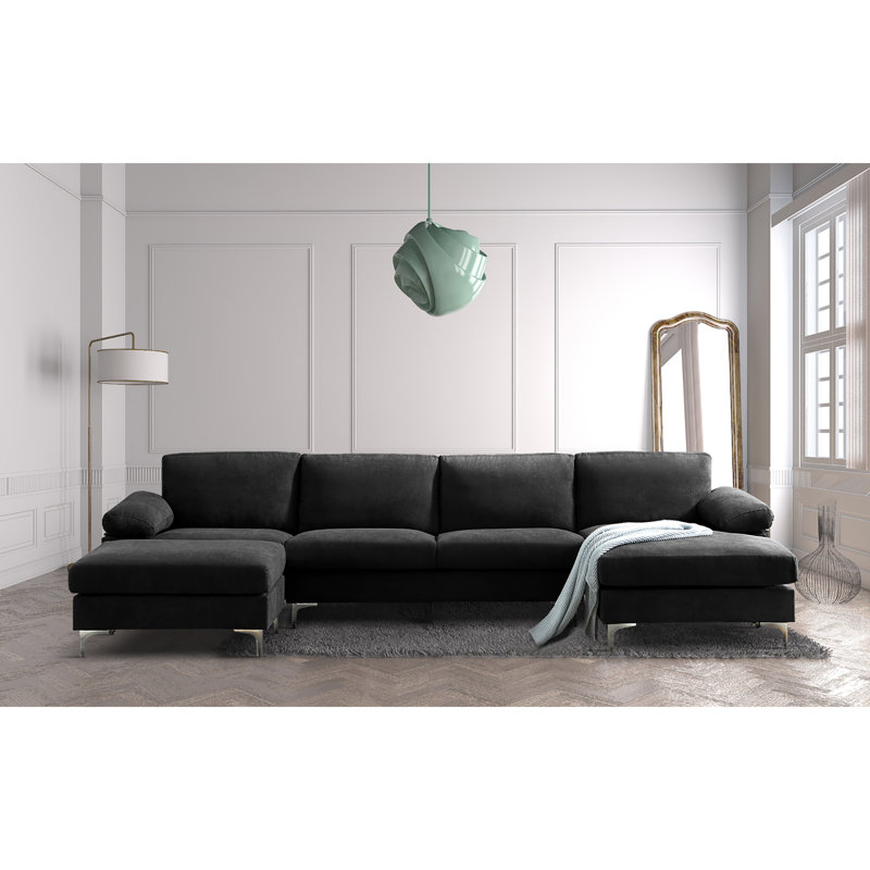 Canapé modulaire 3 pièces rembourré, Mélange de polyester noir
