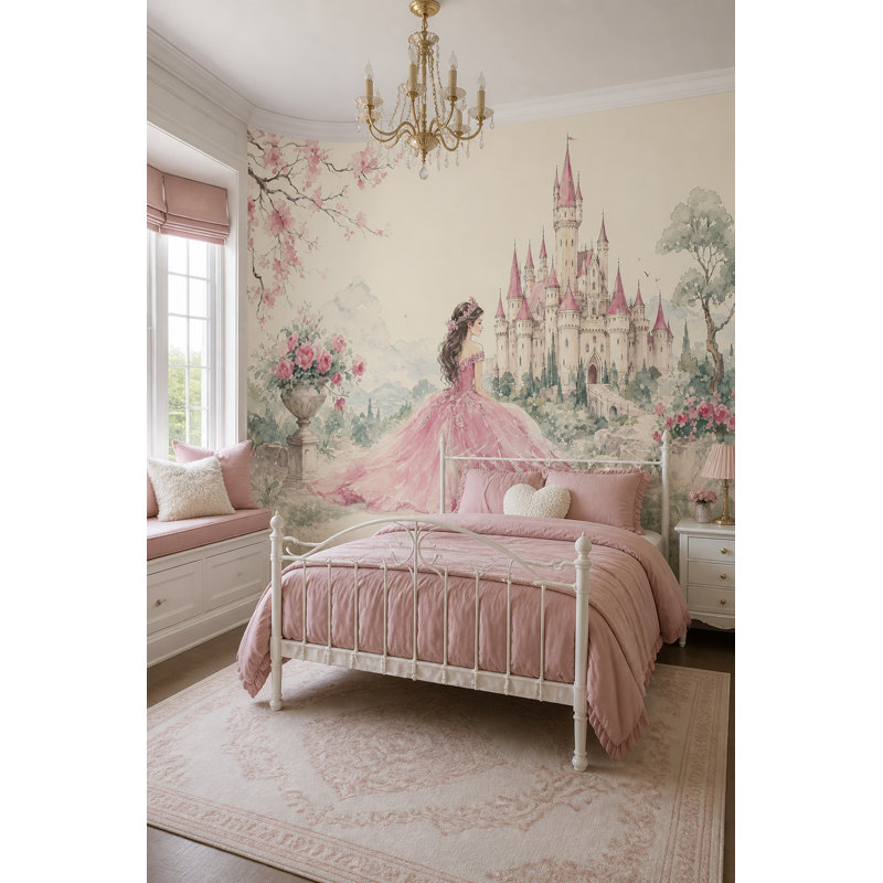 Papier peint vert pâle, décoration murale amovible de princesse de conte de fées, 200"x120", Non-Woven Nonpasted