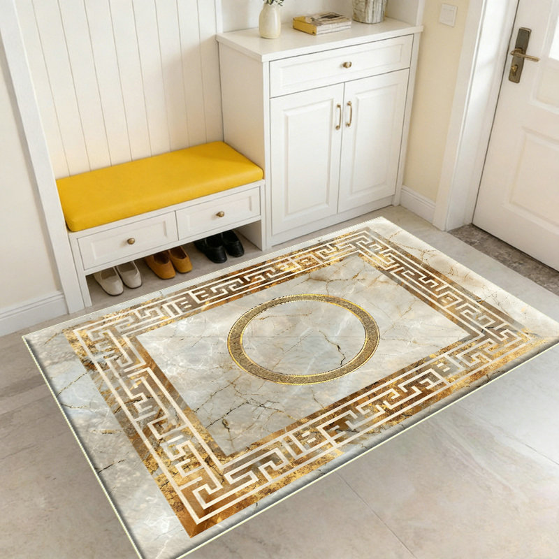 Tapis de salle à manger à tapis abstrait et moderne en marbre or et crème RugsArea Rugs, Rectangle 5 pi 11 po x 8 pi 2 po