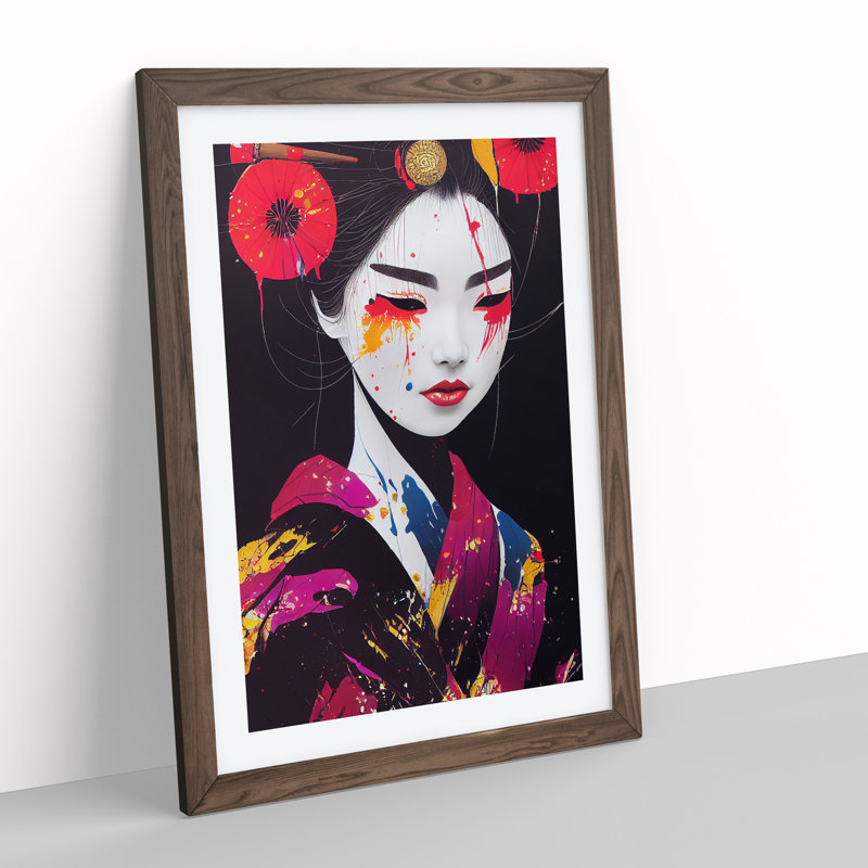 Geisha No.1 - Single Picture Frame Print, 46cm H x 34cm W x 2cm D, Walnut