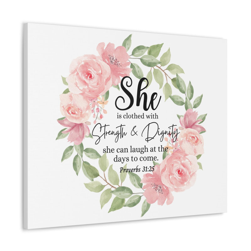 Proverbes 31:25 «She Has Force and Dignity Bible Verse Canvas», art mural chrétien