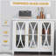 Buffet HOMcom, buffet avec 3 portes en verre trempé, motif arqué et tablette de rangement réglable, crédence, blanc