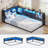 Corner Bed Frame With 3 Fabric Storage Drawers And 5-Grid Bookcase,  Black-1416068746-1416068745