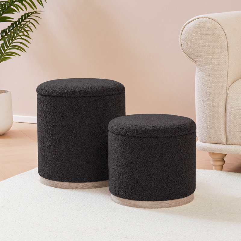 Round Ottoman with Storage Set of 2 Stool Ottomans Round Sherpa Storage Ottoman, Ottoman Chair Foot Rest Coffee Table Seat