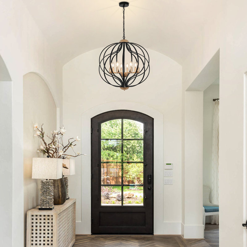 8 - Light Dimmable Black Farmhouse Chandelier Geometric Design