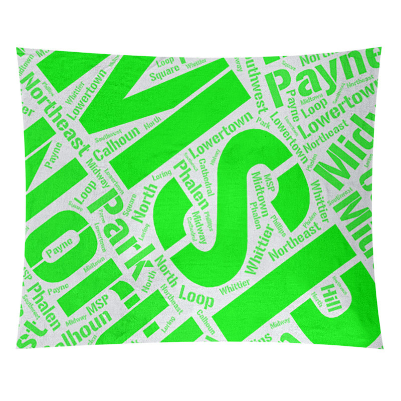 Tapisserie de polyester districts, art word, H 88 po x l 104 po, Vert, Minneapolis – Saint Paul