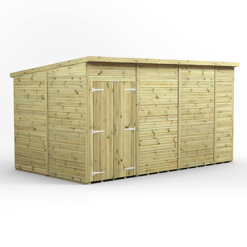 Powersheds 14 x 8ft Premium Pressure Treated Timber Windowless Garden Shed Pent Double Doors