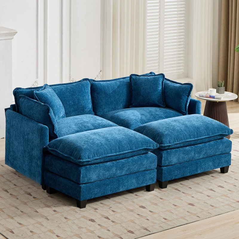 Canapé-lit modulaire avec canapé-lit surdimensionné Schmucker, Chenille bleu, H 33 po x l 78 po x P 35 po
