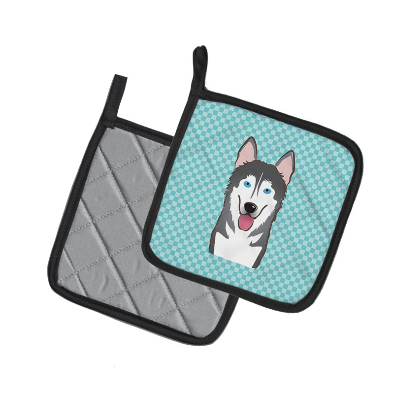Cuisinier poignée malamute effet velours alaskan de caroline trésors Checkerboard, Bleu
