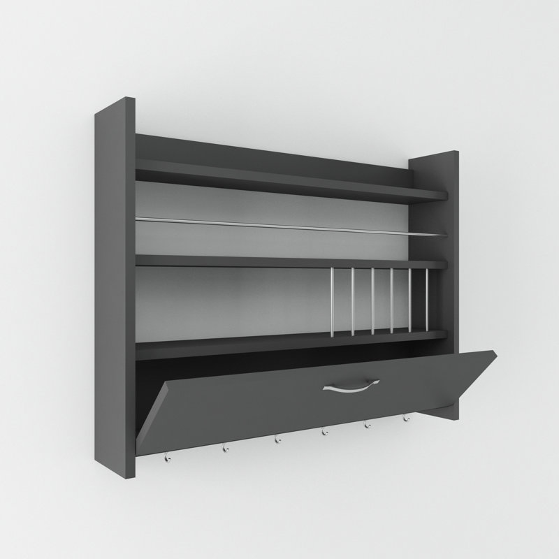 Modern Kitchen Shelf, Anthracite Color, 33.5 x 5.9 x 25.6 inches | 100% Melamine Coated Particle Board, Thickness: 0.7 inches | Numerous Shelves, Wall-Mountable, Ideal for Stylish Storage & Organization