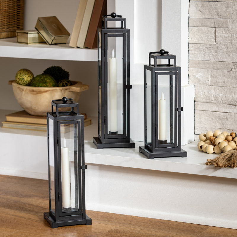 Lanterne de Noël, noire, lot de 3