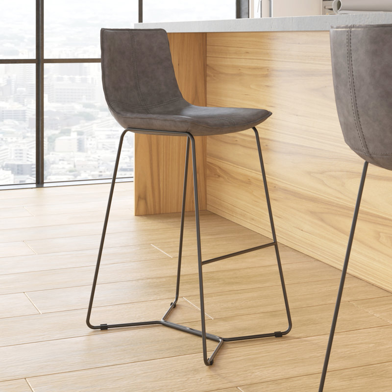 Dorine Stool, Smoke Faux Leather, Bar Stool (29.5” Seat Height)