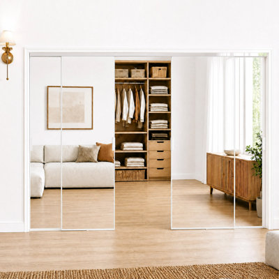 Porte coulissante - Porte d'armoire coulissante moderne en aluminium avec miroir pleine longueur, poignée et trousse de quincaillerie