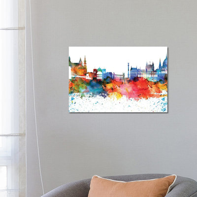 Budapest Colourful Watercolour Skyline by WallDecorAddict - Wrapped Canvas Painting