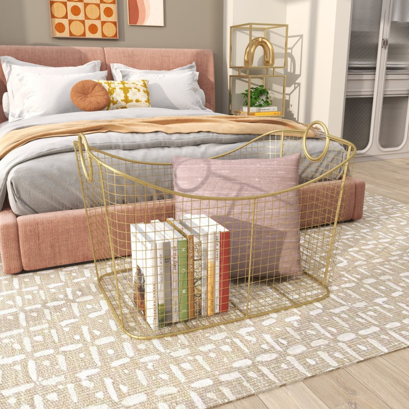 Modern Metal Storage Basket, Gold