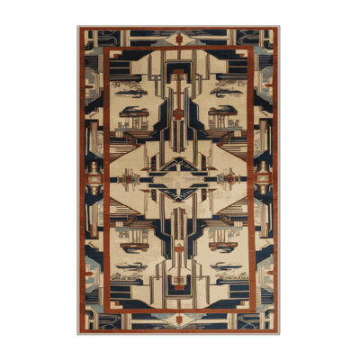 Machine Washable Art Deco Brown Area Rug
