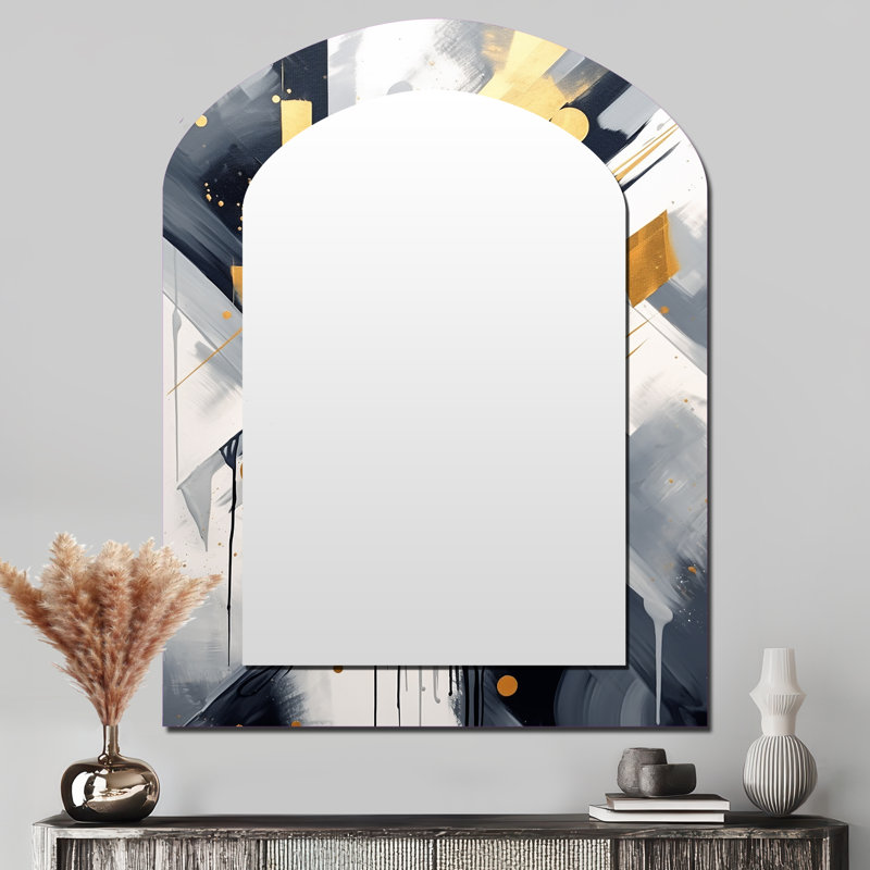 Black and Gold Depth Corner VI - Abstract Shapes Asymmetrical Large Mirror, Modern Arch Unique Wall Mirror Decor, Printed Metal Art