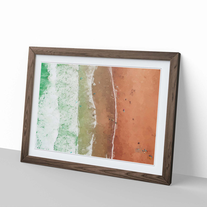 Newquay Beach in Cornwall - Picture Frame Graphic Art Print, 27cm H x 36cm W x 2cm D, Walnut Framed