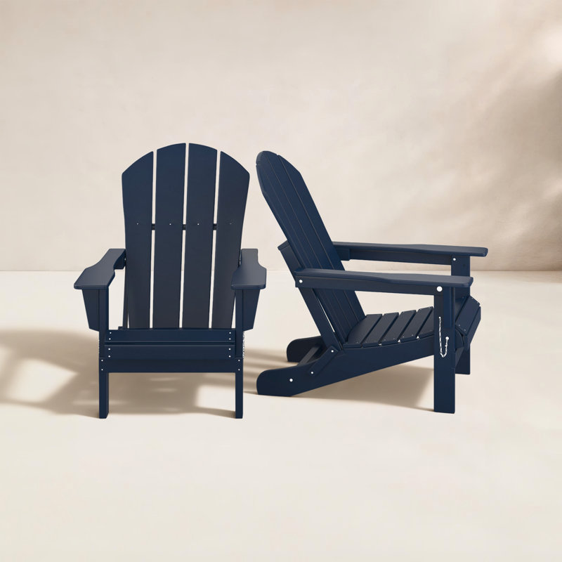 Laguna Foldable Outdoor Adirondack Set, Navy Blue