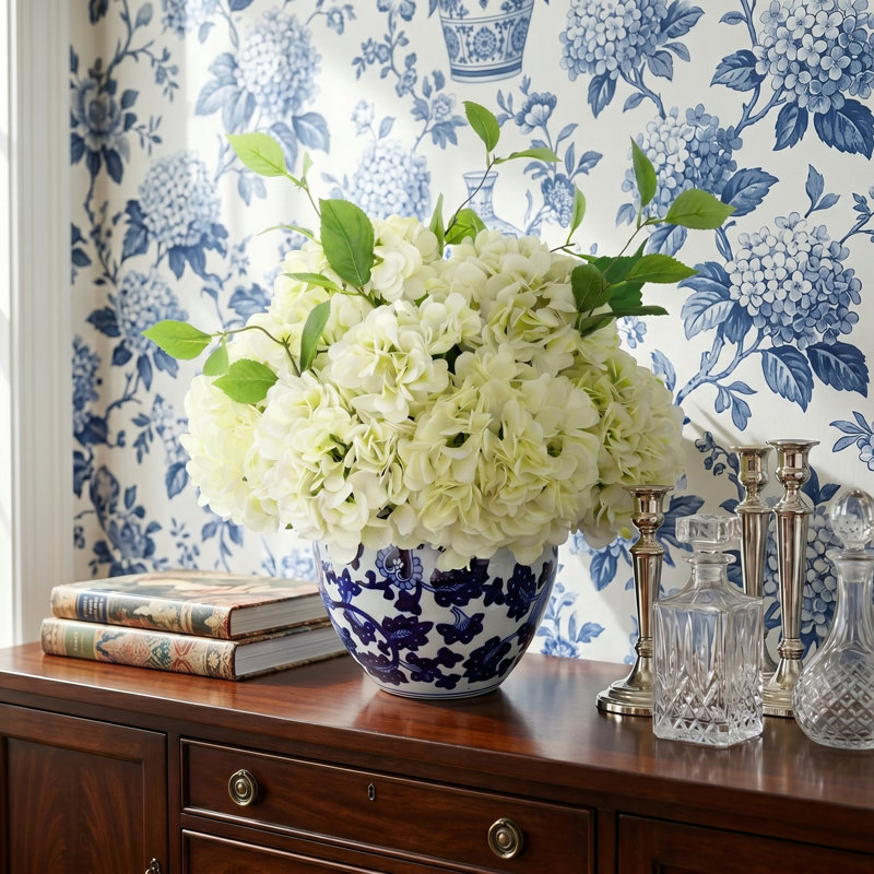 Polysilk Hydrangea Arrangement in Vase
