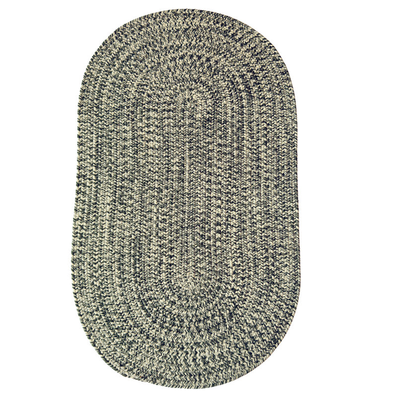 Tapis d'extérieur uni tressé Nautical Tweed, Green, Ovale 11 pi 4 po x 14 pi 4 po