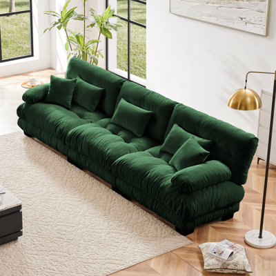3-Seater Sectional Modular Deep Seat Sofa - Green Chenille