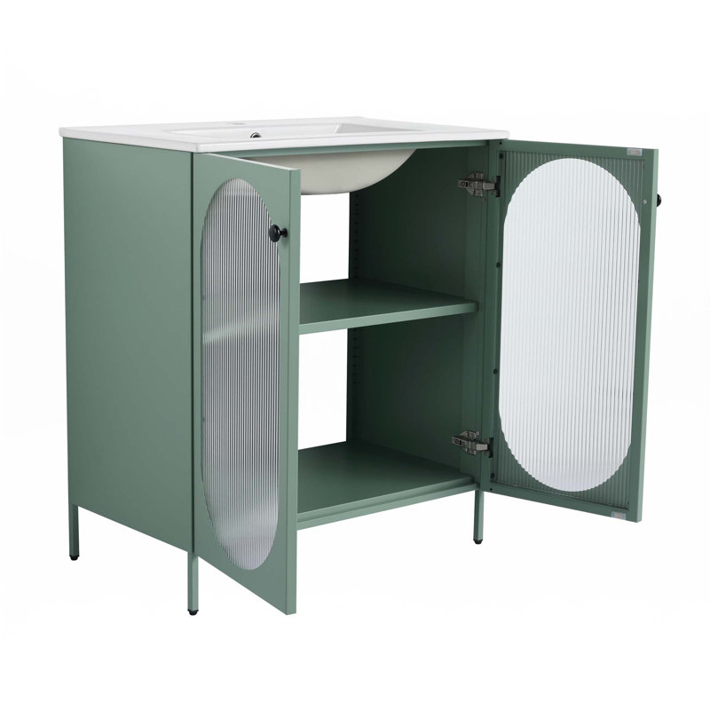 Meuble-lavabo autoportant de 30 po avec lavabo en céramique, Vert menthe