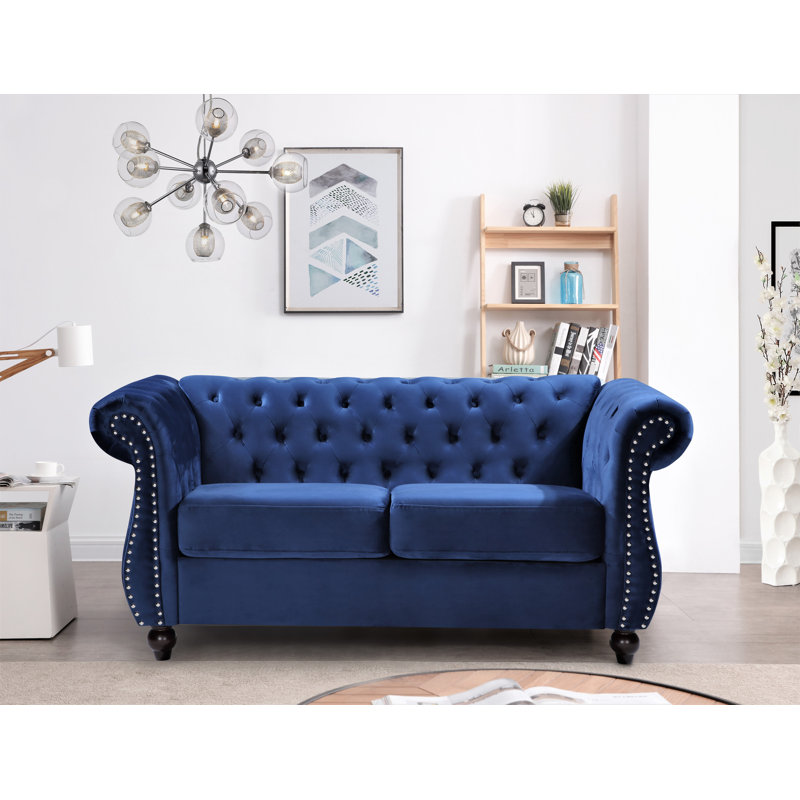 Chesterfield 67.6'' Velvet Loveseat, Dark Blue Velvet
