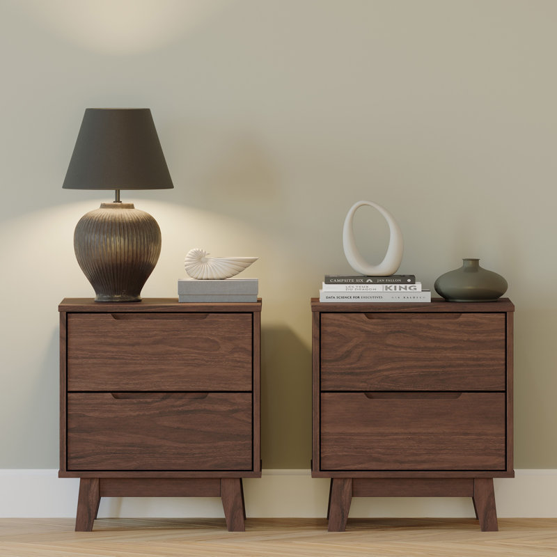 Jerred 2 - Drawer Solid Wood Nightstand, Individual, Dark Walnut