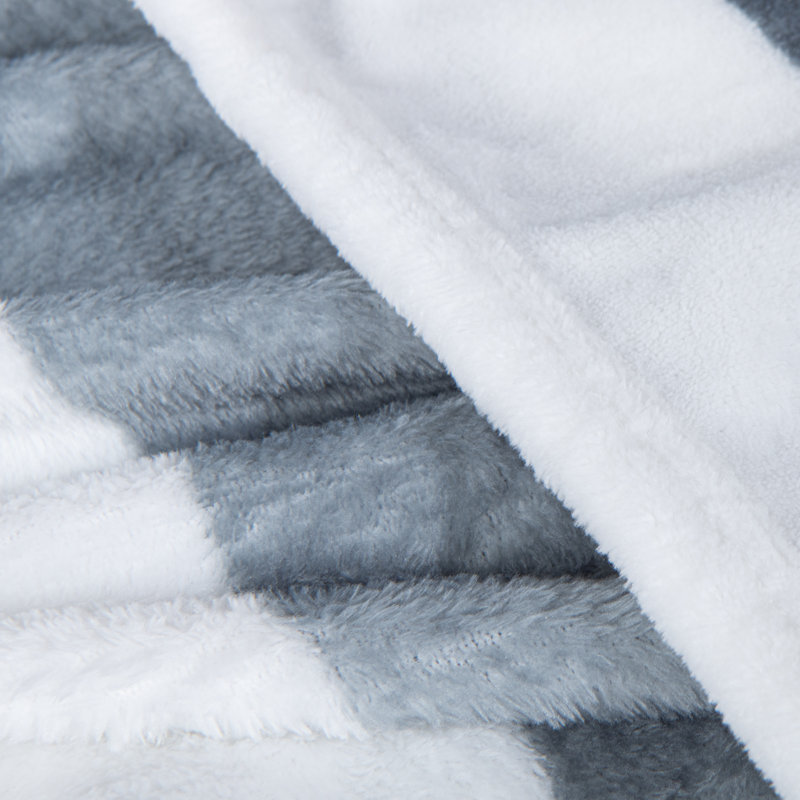 Couverture en flanelle de coton une couche super douce, Très grand, Gris / blanc