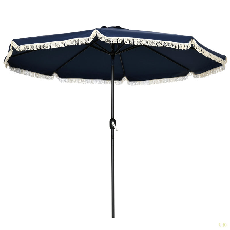 Parasol de patio de 9 pi avec bouton poussoir inclinable et manivelle Outsunny, Bleu très foncé
